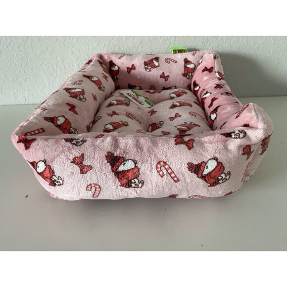 Peanuts Snoopy Small Dog Cat Pet Cozy Cuddler Bed Christmas Pink Candy Cane NEW - Picture 13 of 16